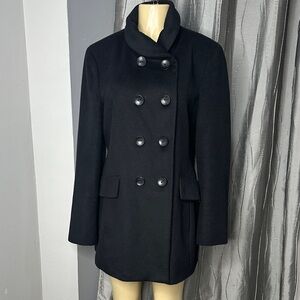 Calvin Klein Women’s Black Button Double Breasted Pea Coat Wool Blend Sz 14